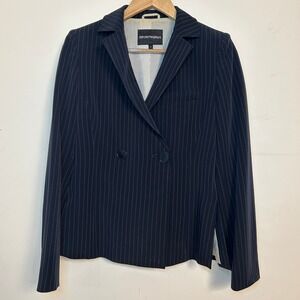 Emporio Armani Pinstripe Blazer Navy Blue Back Buckle Detail Size 8